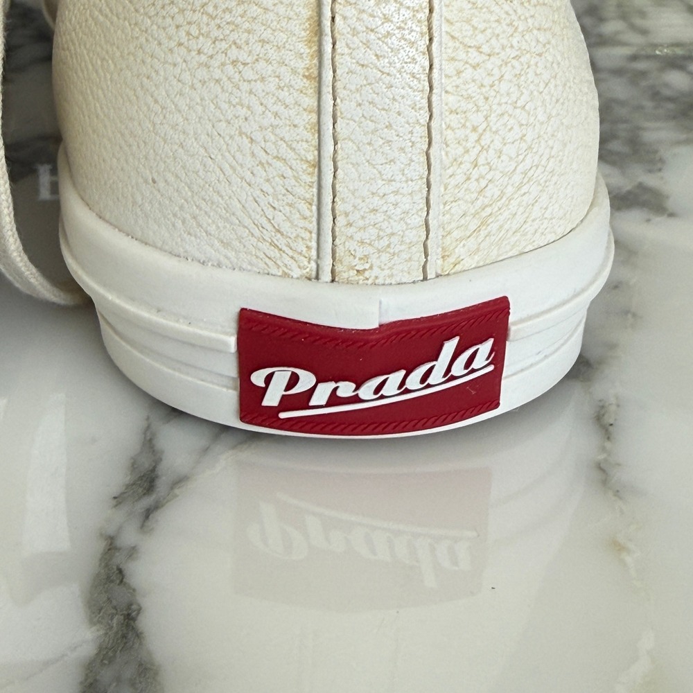 Prada Milano 2EE448 Mens White Pebbled Leather Low Top Sneakers, UK 10 - Picture 14 of 16
